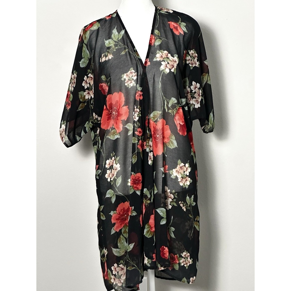 Women's Kimono by CURE‎ Women's Black Floral Kimono Size (L)